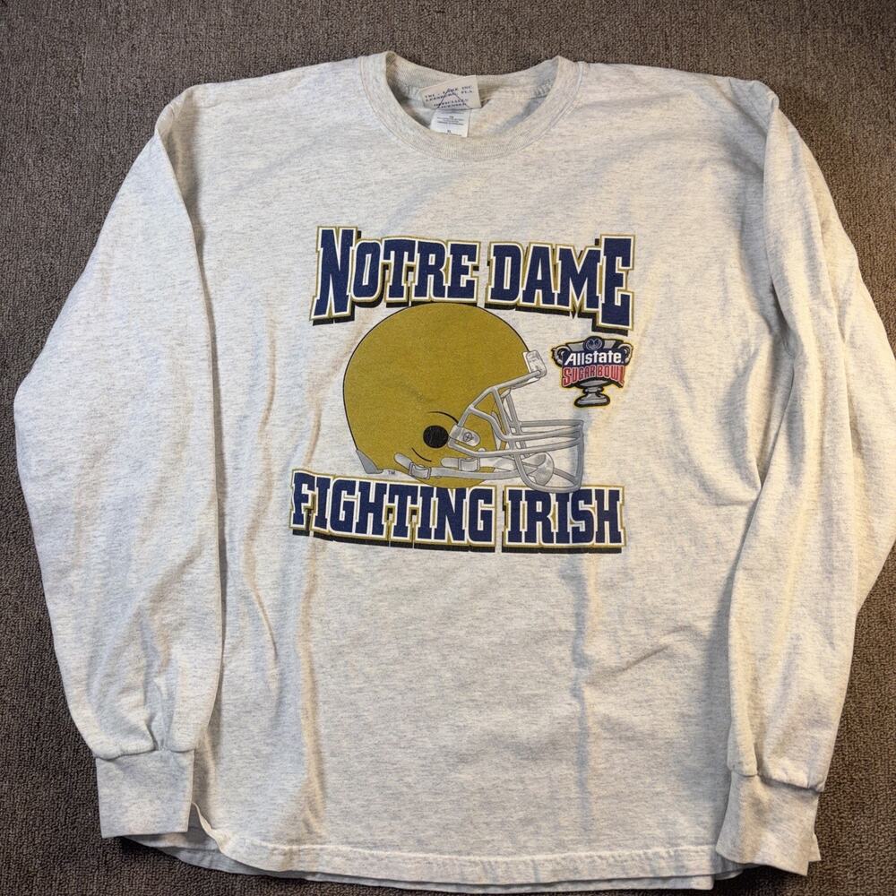 2007 Notre Dame Sugar Bowl Long Sleeve Season Score T-shirt Gray XL